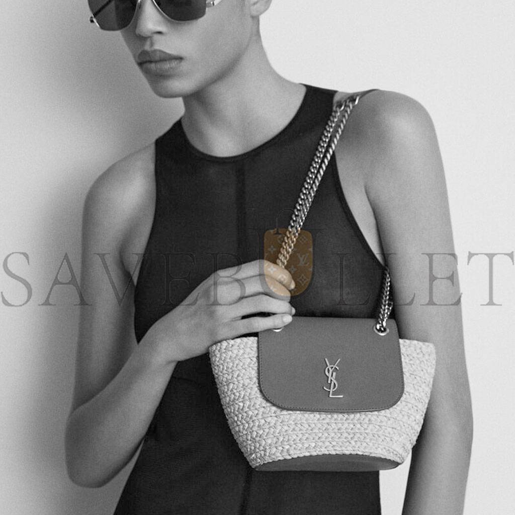 YSL MINI MANON IN RAFFIA AND AGED VEGETABLE-TANNED LEATHER 774269GAAED9051 (23*12*6cm) YSL MINI MANON IN RAFFIA AND AGED VEGETABLE-TANNED LEATHER 774269GAAED9051 (23*12*6cm)